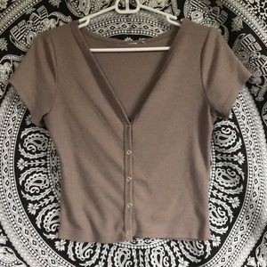 ribbed button down tan shirt